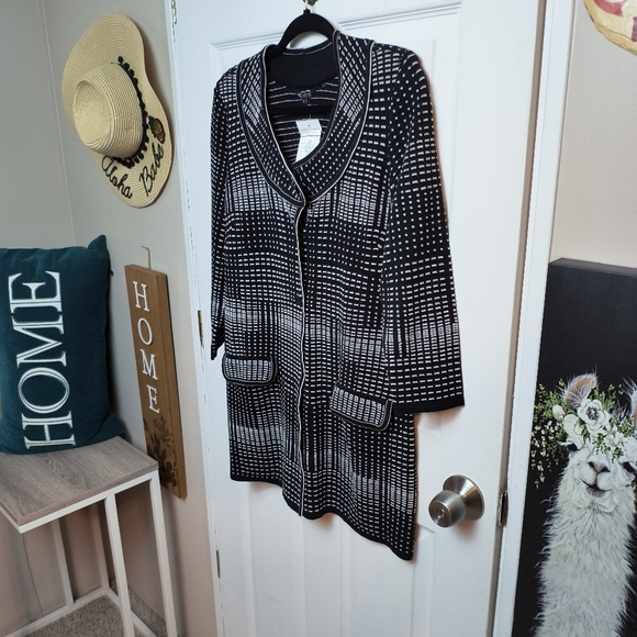 Nic + Zoe Black & White Tunic Houndstooth Blazer Small Stretch 3/4sleeve - Picture 2 of 10